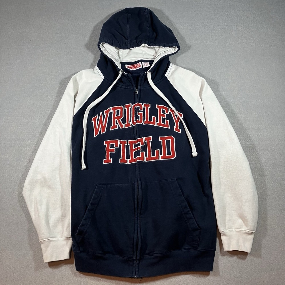 Wrigley Field Cubs Full Zip Embroidered Hoodie Navy White Spell Out Mens L